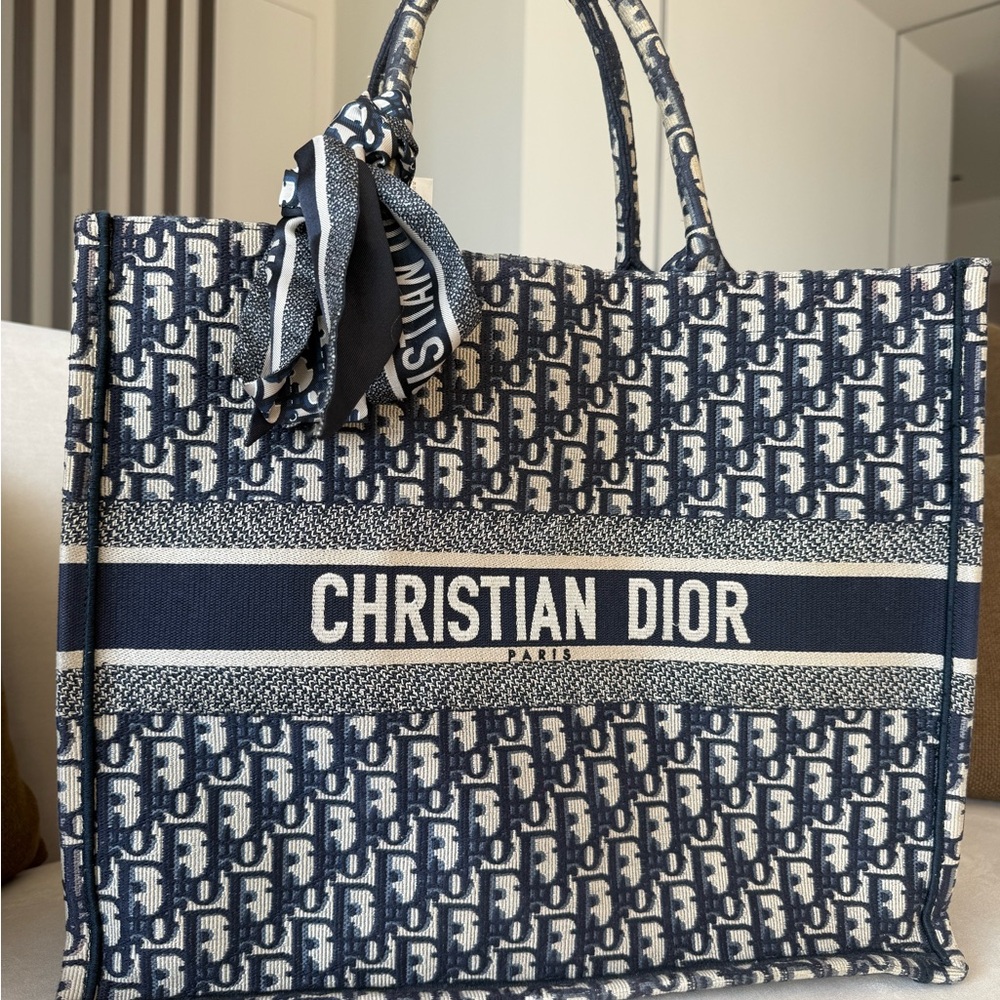 Dior Navy and Gray Monogram Tote